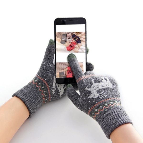 Decorazioni natalizie Rimiut Fashion Knit Guanti spessi Touch Screen Natale da uomo e da donna Cervo Stampa Caldo Autunno Inverno Guanti a dita intere