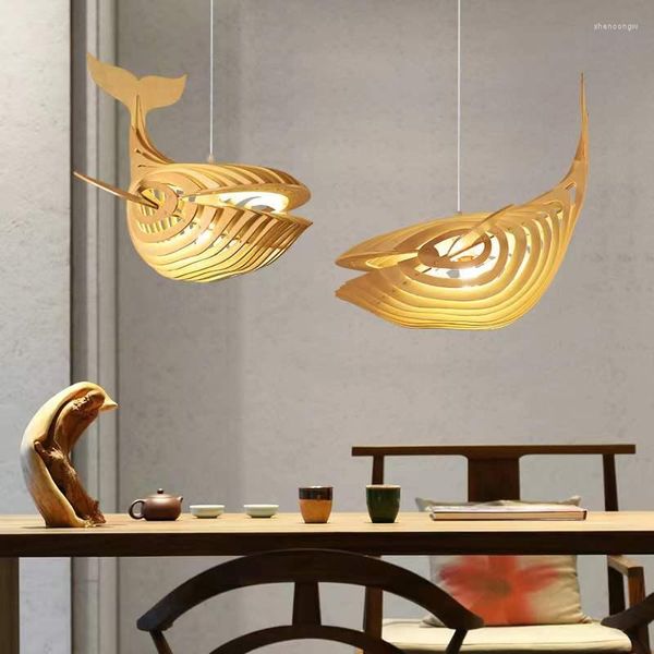 Подвесные лампы рыба деревянная люстра искусство творческая индивидуальность современная минималистская японская ресторан