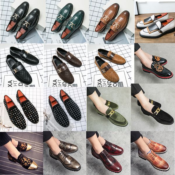 Herren Luxus Brogue Schuhe handgefertigtes Metallschnallen Dekoration Zwei-Farbstich-Strass-Schnitzround-Kopf-Mode-Fashion-Business-Schuhe, viele Größe