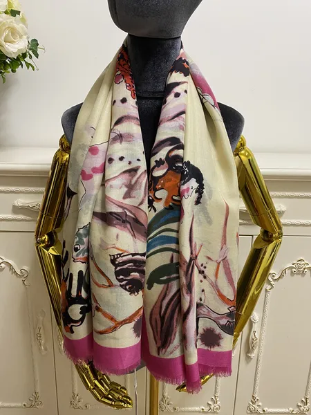 Women's square scarf shawl silk cashmere material print letter sailboat pattern size 130cm - 130cm