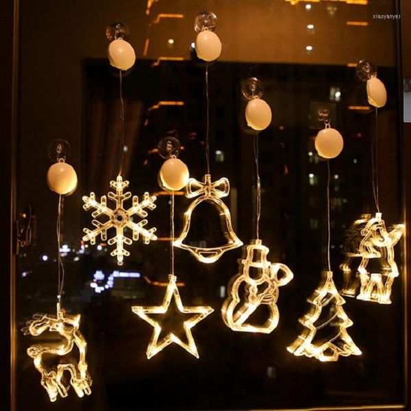 Decorazioni natalizie Decorazione a LED Luci a ventosa Fiocchi di neve Babbo Natale Albero di Natale Cervo Campana Fata per la decorazione della finestra di vetro della stanza di casa