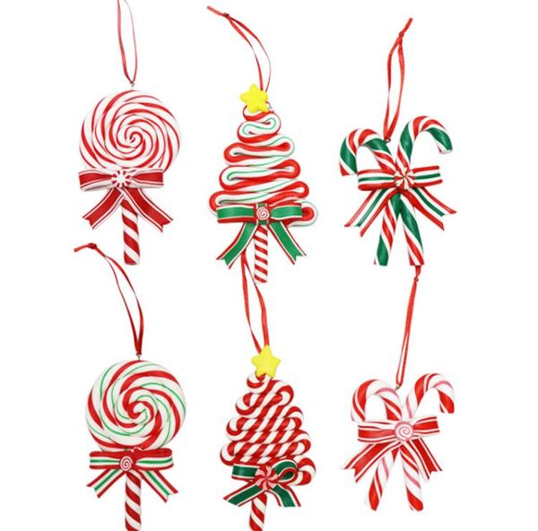 Weihnachtsbaum Dekoration Ornament Simulierter weicher Ton Lutscher Rot Weiß Zuckerstange Baum Anhänger Weihnachtsdekoration für Zuhause SN4917