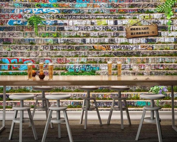 Wallpapers Benutzerdefinierte Wandbild Tapete 3D Kreative Retro Ziegelmauer Pflanze Graffiti Board Tag Bar Hintergrund Dekorative Malerei