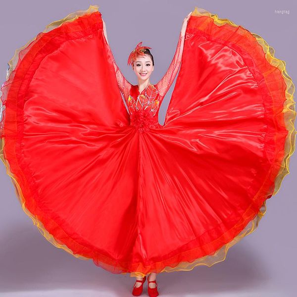 Desgaste do palco 2022 Flamenco Trajes for Women Elegant Big Swing Ballroom Dança Dressa de Desempenho de Gypsy Dress Feminino Rave Fort Vo1050