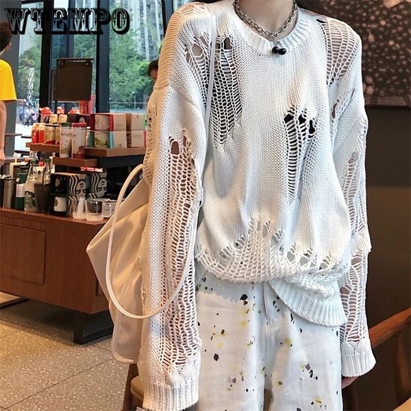 Damenpullover Gothic Punk Lochpullover Frauen Streetwear Harajuku Pullover Hollow Out Broken Strickpullover Frau Pullover Pullover Großhandel 220929