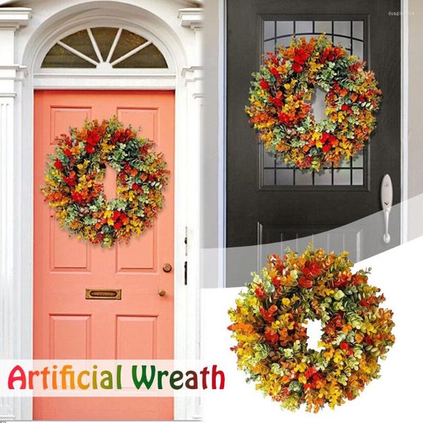 Flores decorativas 1x cor artificial de eucalipto folha de natal grinaldas ornamentos por porta de porta ao ar livre decoração de parede para pendura