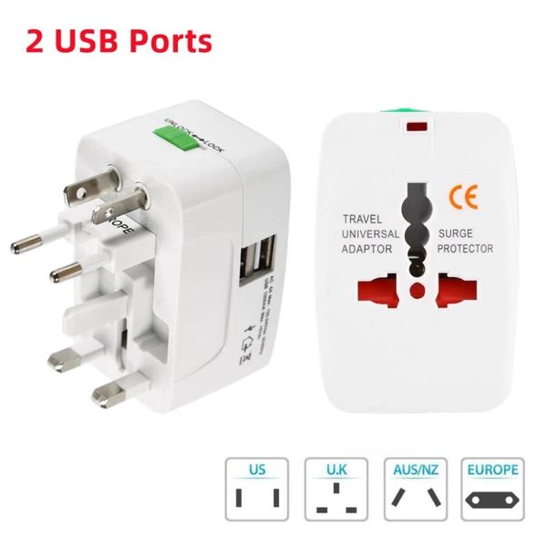 Adaptador de viagem com 2 portas USB UE UK US AU AC Power Charger Outlet Converter Socket Plug Plug Connector