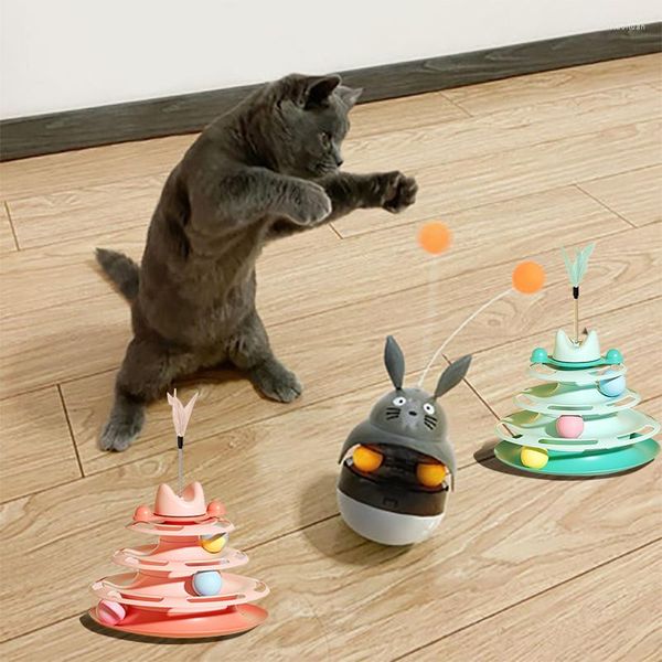 Кошачьи игрушки Tumbler Toy Create Food Dispenser с помощью катящихся шариков Смешное медленное кормочное iq Обучение для кошек для кошачьих животных продуктов