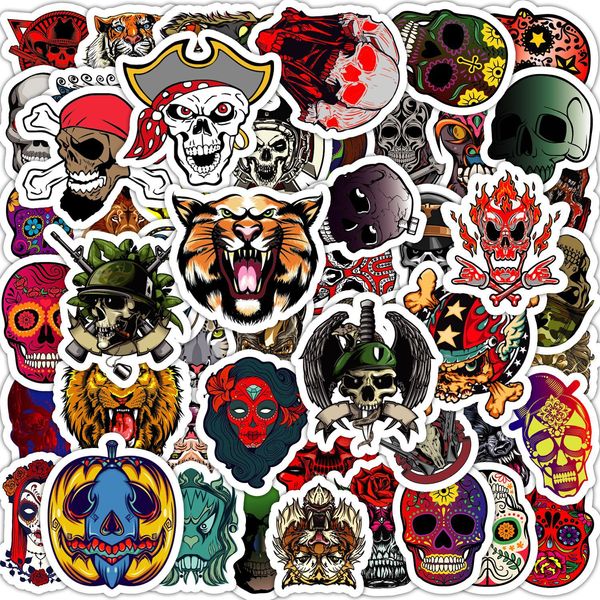 Pacote de 50pcs Halloween Punk Skull Skull Skulls sem duplicar o graffador de vinil ￠ prova d'￡gua para bagagem de skateboard de skate