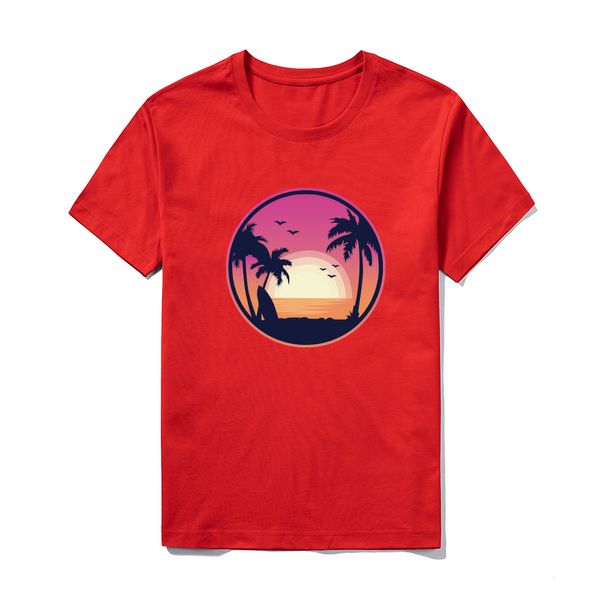 Camicia moda estiva T-shirt grafica da uomo Top da uomo Basic Harajuku O-Collo T-shirt rosse Casual SunSet Abiti morbidi aderenti