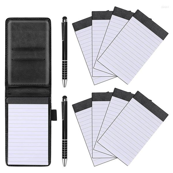 PCS Mini Pocket Botons Holder Pu Кожаная ноутбук включал 2 Metal Pen 8 Пополняемая книга Memo Black