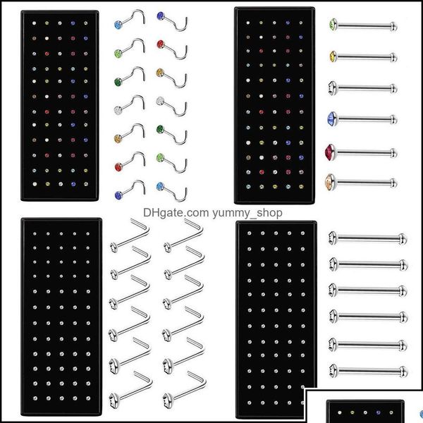 Anelli del naso con borchie anelli gioielleria60 pcs box set a forma di L con pistola per traforo cristallo pistola per piercing FINUCA ANELLO NASCHI OTS1N