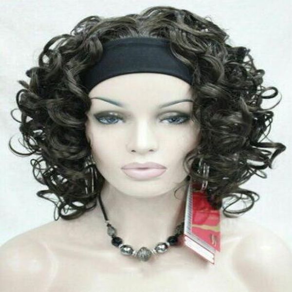 Mulheres Spiral Curls Fluffy 3/4 Meio Fig Full Wig Head Band Hair Cosplay Wigs