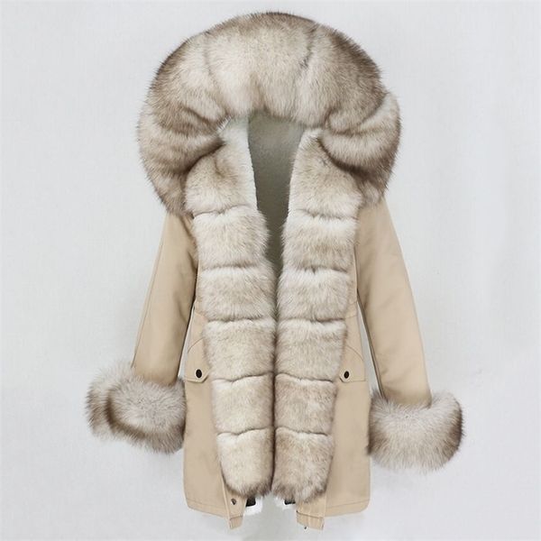 Womens Fur Faux OFTBUY Fashion Winter Jacket Women Real Coat Colletto naturale Allentato lungo Parka Capispalla grande staccabile 220929