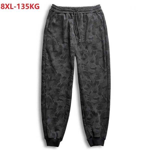 Calças masculinas primavera outono camuflagem calças homens tamanho grande suor sportwear esportes preto 6xl 7xl 8xl estiramento solto parkour t220928