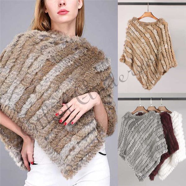 Frauen Pelz Kunstpelz ETHEL ANDERSON Neu Design Gestrickte Echte Kaninchen Fell Poncho Weste Wrap Mantel Schal Elegante Top Hochzeit lässig T220928