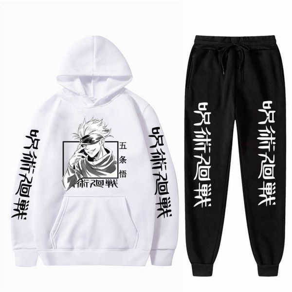 Herren-Trainingsanzüge, Herren-Set, Anime-Jujutsu-Kaisen-Hoodie, Hose, männlich, lässig, 2-teiliges Set mit langen Ärmeln, Harajuku, Gojo Satoru-Grafik, Kapuzenpullover, Sweatshirts G220927