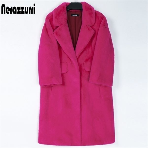 Pelliccia da donna finta nerazzurri inverno lungo rosa cappotto da donna bavero caldo spesso nero morbido soffice giacca allentata elegante moda coreana 220928
