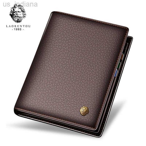 Carteiras laorentou marca genuína couro casual carteira curta para homens titular de cartão de visita padrão vintage luxo masculino pequena bolsa l220929