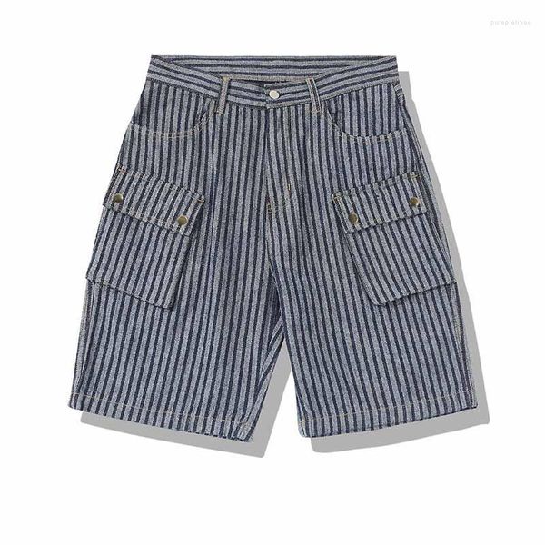 Herren Jeans Herren McIKKNY MEN SOMMER SOMMER CARGO Kurzer Multi -Taschen -Streifen -Vintage -Denim -Shorts für männliche Y218mens