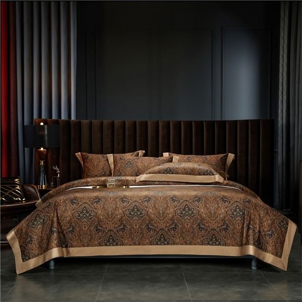 Set di biancheria da letto Set copripiumino Boho marrone cioccolato vintage Queen King 4 pezzi Federe per lenzuola morbide in cotone egiziano 1000TC di lusso 220929