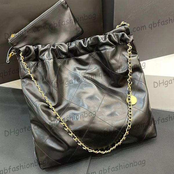 Womens Classic Black Calfskin 22 Einkaufstaschen Gold Metall Hardware Matelasse Kette Schultertasche mit M￼nzen Karmis