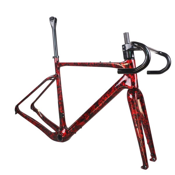 Плоское крепление дискового тормоза гравийное велосипедная рама GR044 Полный внутренний кабель углерод Toray T1000 BB386 Красная водопроводная краска