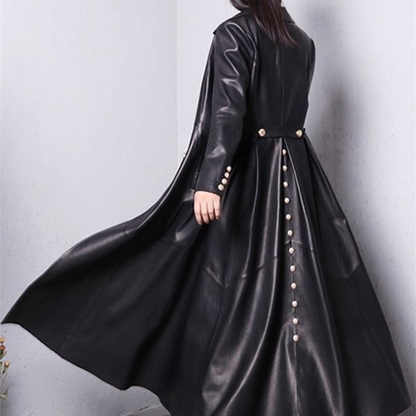 Frauen Leder Faux Lautaro Herbst Lange umgefahrene rote schwarze Trenchcoat für Frauen doppelt basiert elegante Luxusmode 4xl 5xl 6xl 7xl 220928