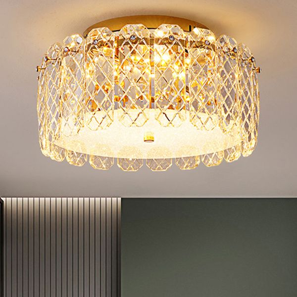 Plafoniere in cristallo romantiche Lampade da soffitto moderne a LED Lusso americano Lampada a sospensione rotonda brillante Studio Sala da pranzo Camera da letto Apparecchio di illuminazione per interni