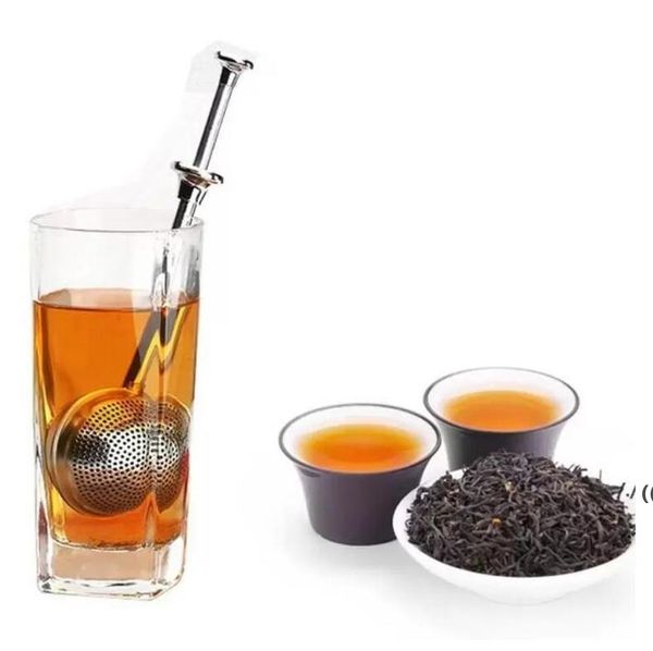 Linheiro de chá Ball Push Tea Infuser Tool Leaf Tool Filtro Filtro de Filtro de Filtro de Filtro de Filtro Home Kitchen Bar Drinkware Aço inoxidável GCB15928