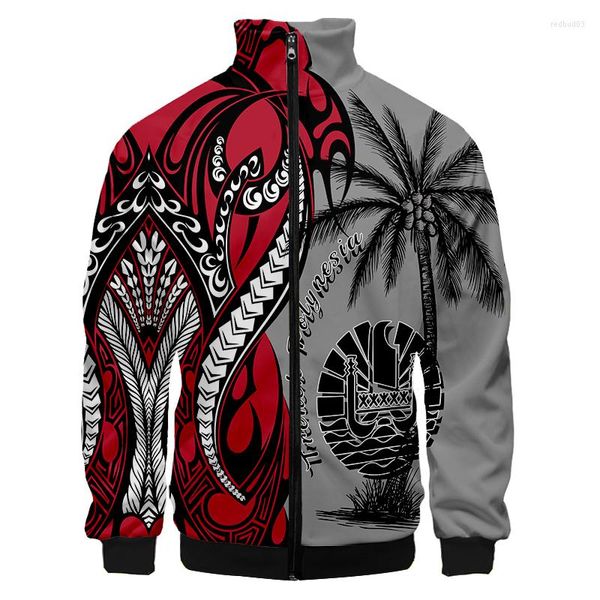 Herrenjacken Tahiti Polynesia Mode Polyester Baseballjacke Männer Frauen Hip Hop Streetwear KOSRAE Bombermäntel Stehkragen