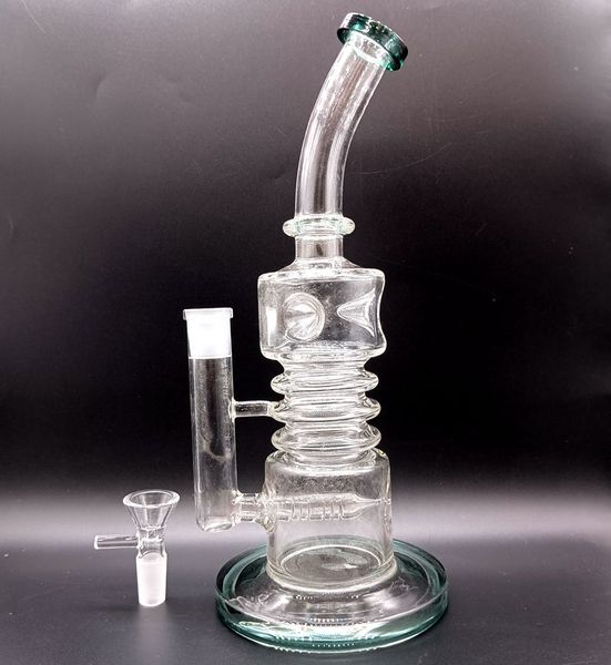 Narghilè per acqua in vetro verde da 14 pollici Bong con tubo piegato Riciclatore per olio Dab Rigs per pipe da fumo