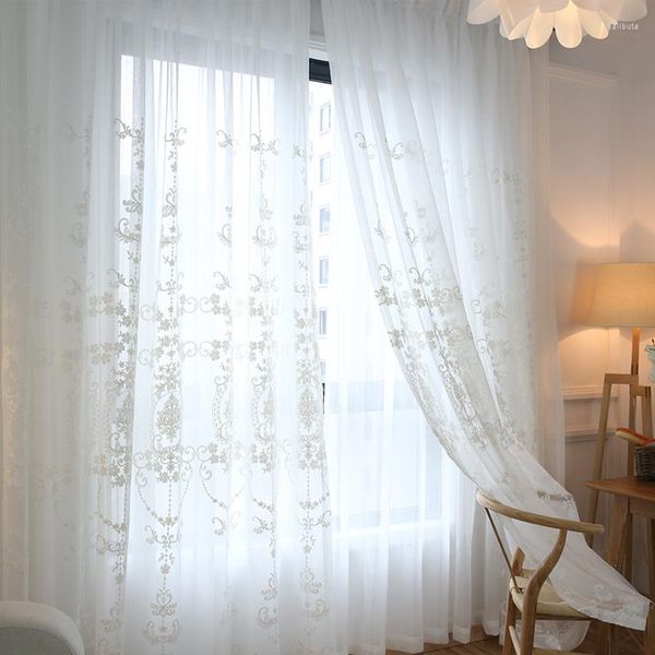 Cortina de cortina na tela da janela bordada de renda coreana em estilo europeu para bordado de estudo da baía da balconia da sala de estar
