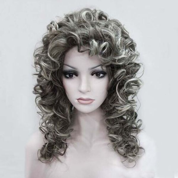 Mulheres espiral enrolam as perucas de cosplay de cabelos naturais meia -cabe￧a macia