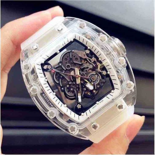 Meccanica da uomo di lusso Orologi Richa Milles Orologio da polso Trasparente Trend 055 Automatic Machine Crystal Snow Glazed White Tape r Orologio da uomo KOZP