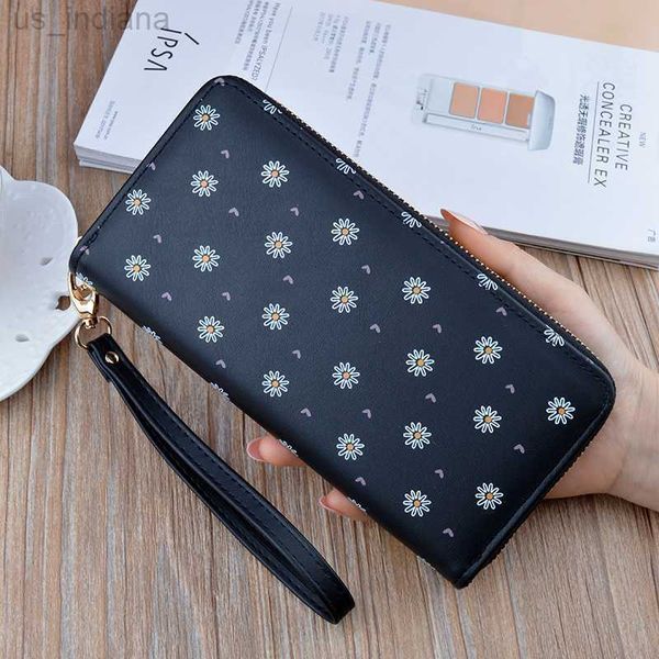 Carteiras novas mulheres carteiras de mão moda com zíper longa carteira grande capacidade de couro macio portador de flores pequeno troco de celular bolsa de celular l220929