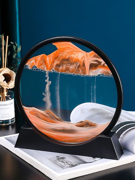 Oggetti decorativi Figurine 712inch Moving Sand Art Picture Round Glass 3D Deep Sea Sandscape In Motion Display Sabbia che scorre Frame Sand Painting 220928