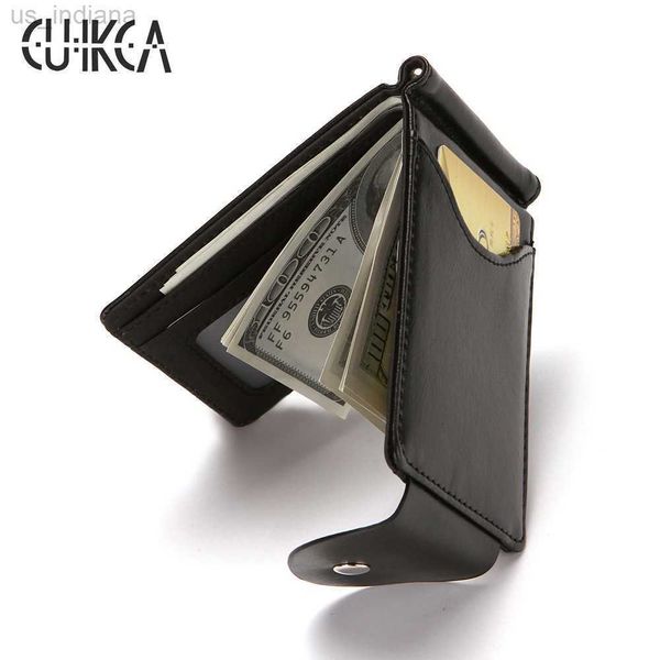 Carteiras Cuikca Coréia do sul clipe de dinheiro masculino bolsa de carteira Ultrathin slim Mini Hasp Leather Wallet Business Id Caso L220929