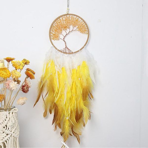 Estatuetas decorativas Boho Dream Catcher Decor de parede com cura Cristal Stone Fedas Handmades Dreamcatchers Decoração do quarto