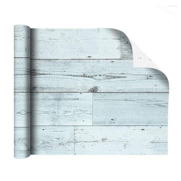 Wallpapers BoCun Vintage Wood Contact Paper Weiß/Grau/Blau Distressed Peel and Stick Selbstklebende Tapete Abnehmbarer Wandaufkleber