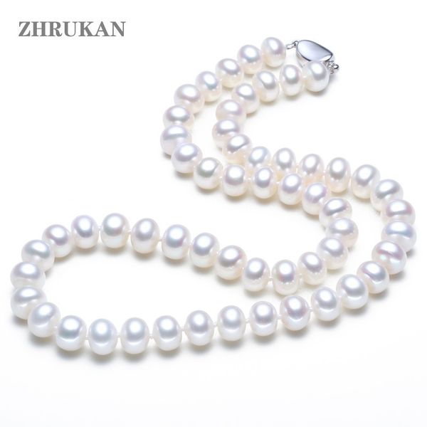Perlenketten ZHRUKAN Halskette mit natürlichen Süßwasserperlen, 89 mm, rund, 925er Sterlingsilber, Perlenhalsketten, Schmuck für Frauen, Geschenk 220929