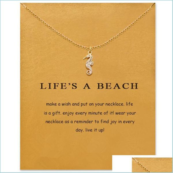 Collane con ciondolo Collane girocollo con carta Oro Sier Collana con ciondolo ippocampo per gioielli da donna di moda Lifes A Beach Drop Deli Dhjrt