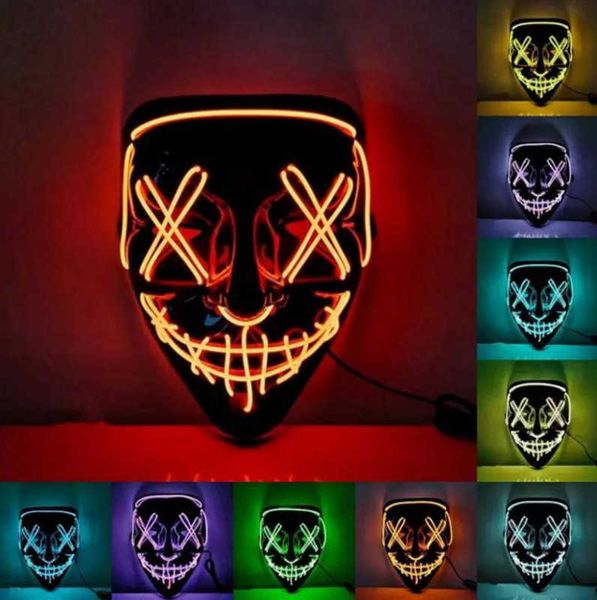 LED Maske Cadılar Bayramı Partisi Masque Masquerade Maskeleri Neon Işık Karanlık Korku Maskesi Parlayan Masker 1200pcs DAP494