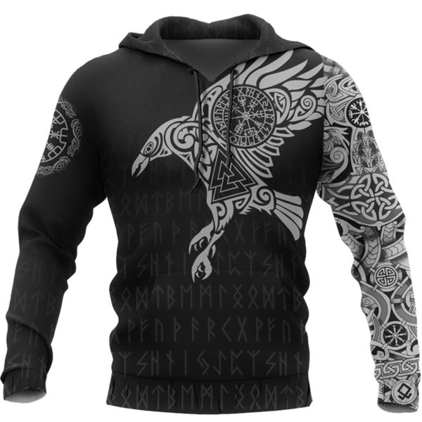 Felpe con cappuccio da uomo Felpe Viking The Raven of Tattoo 3D stampato da uomo Retro Harajuku Fashion Felpa con cappuccio Autunno Felpa con cappuccio Casual streetwear Felpa con cappuccio 220929