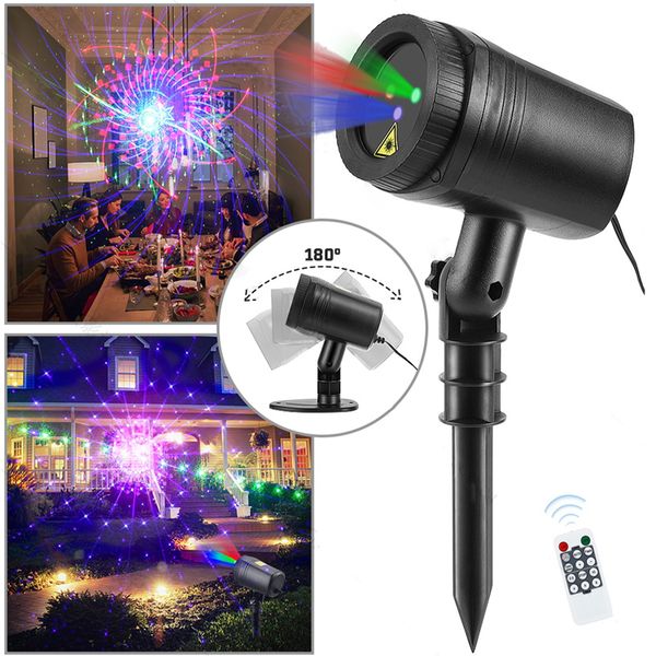 RGB Hareketli Tatil Parti Işıkları Büyük 20 Desenler Lazer Etkisi Projektör Açık Dış Mekan Su Geçirmez Çim Lambalar Noel Bahçesi Işık Projektör