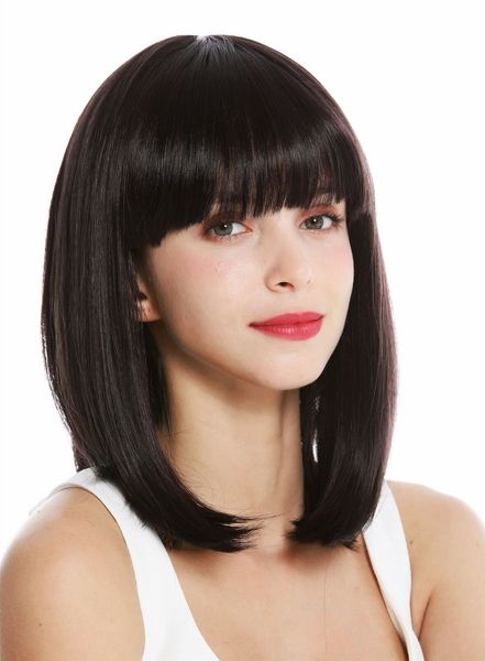 Peruca feminina popular comprimento de ombro curto bob franja liso marrom escuro peruca roxa