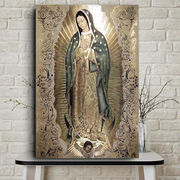 Картины Леди Гуадалупе холст картины Печать напечатать религиозное настенное искусство изображение для католических кудрос
