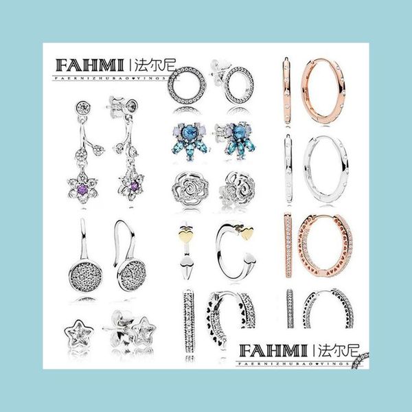 Stud Fahmi% 100% 925 Sterling Sier 1/1 Moda Daisy Gül Çalışma Küpe Su Damlaları Aşk Yıldız Buz Kristal Pençe Kakmı Küpe Damlası Deliv OT1KZ