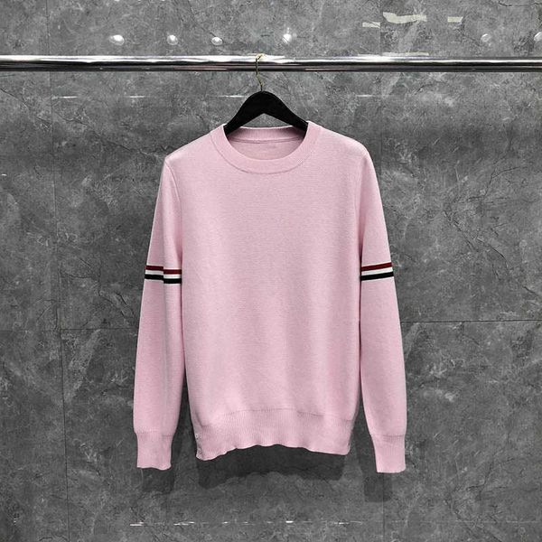 New TB Thom Sweater Autunm Winter S Fashion Brand Roupas de algod￣o bra￧adeira de bra￧adeira de greve de tripula￧￣o Pullover rosa