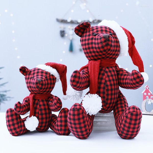 Decorazioni natalizie per super carino plaid rosso e nero orsacchiotto farcito bambola giocattolo regalo di compleanno decorazioni per la casa di nozze